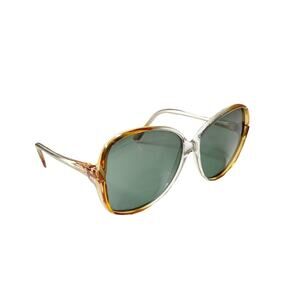 Vintage 80s Sunglasses Oversize Round Lens Ombre Frame Gray Lens Acrylic